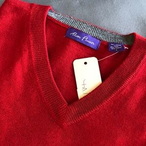 Alan Flusser Men's Sweater Sleeveless V-Neck Merino Wool Size L Red NWT